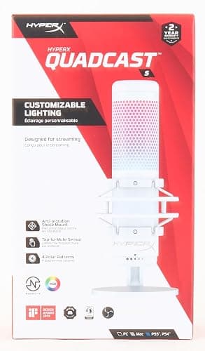 HyperX QuadCast S – RGB USB Condenser Microphone for PC, PS5, Mac, Anti-Vibration Shock Mount, 4 Polar Patterns, Pop Filter, Gain Control, Gaming, Streaming, Podcasts, Twitch, YouTube, Discord – White - White - QuadCast S White - Microphone thumbnail 23