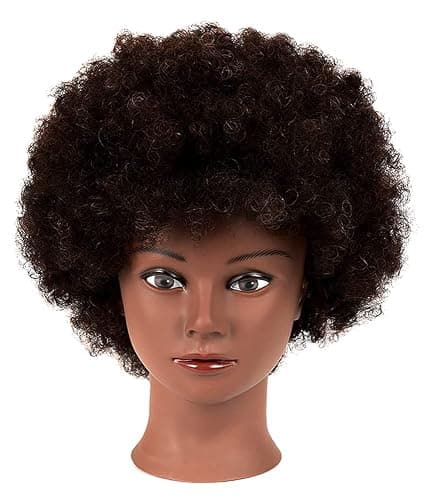 MORRIS 10” Human Hair Training Afro Mannequin Head – Short Curly Hair for Beginners to Practice Braiding, Cutting, Styling – Includes Clamp thumbnail 3