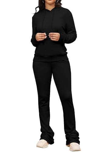 Women's Sweatsuits Sets 2 Piece Outfits Drawstring Hoodies Stacked Jogger Sweatpants Tracksuits Casual Set thumbnail 5