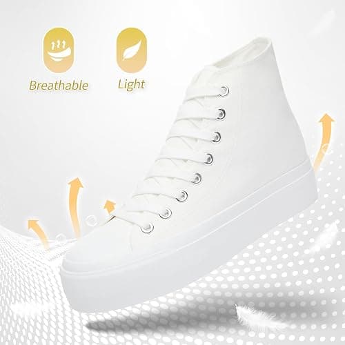 POVOGER Platform Sneakers for Women Fashion High Top Canvas Shoes White Womens Platform Shoes Casual Lace Up Mid Top Shoes thumbnail 4