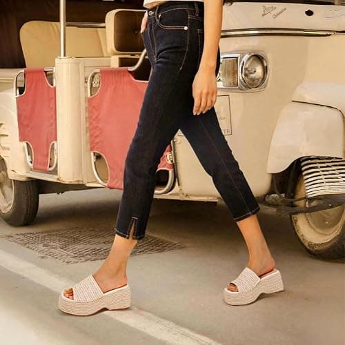 EQAUDES Platform Slip on Espadrille Sandals for Women Wedges Slides Bohemia Sandals Flatform Open Toe Beach Sandals thumbnail 6