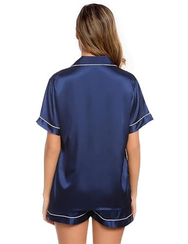 LecGee Womens Silk Satin Pajamas Short Sleeve Loungewear Two-Piece Sleepwear Button-Down Pj Set thumbnail 4