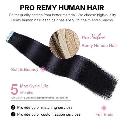 SUYYA Tape in Hair Extensions Human Hair Jet Black 30 Inch 60g/pack 20pcs Straight Seamless Skin Weft Tape in Real Human Hair Extensions (30 inch #1 Jet Black) thumbnail 4
