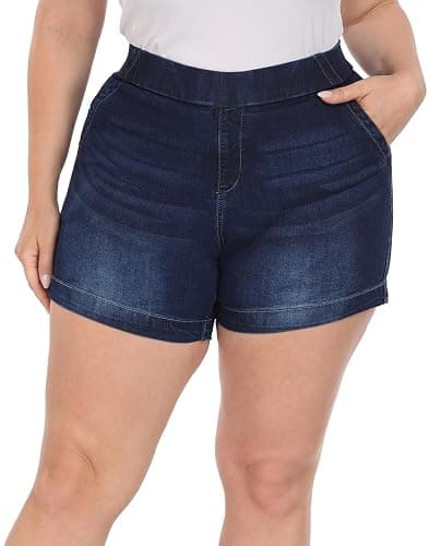 HDE Women's Plus Size Jean Shorts High Waisted Stretch Denim Pull On Shorts - Image 1