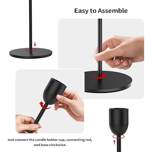 ChefBee Black Tall Candle Candlestick Holder, 3PCS Taper Pillar Candle Sticks Stand Holders Decor, Centerpiece Dining Table Wedding Festive Fireplace Mantle Vintage Room Decorations, Housewarming Gift thumbnail 6