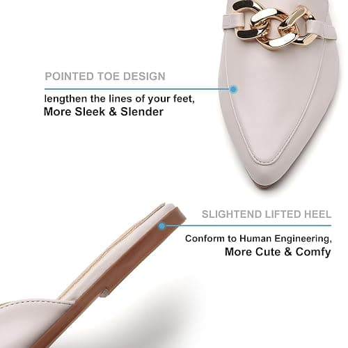 EasySmile Metal Chain Decor Flat Mules for Women Closed Pointed Toe Slip on Loafers Slides Backless Mules Shoes thumbnail 5