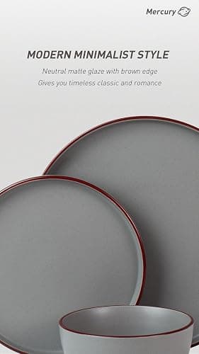 Famiware Mercury Plates and Bowls Sets, 12 Pieces Stoneware Dinnerware Sets, Dishes Set for 4, Microwave and Dishwasher Safe, Dark Grey - Dark Gray - 12-Pieces thumbnail 4