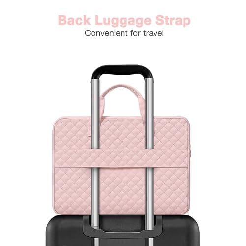 MOSISO 360 Protective Laptop Case 14 inch, 14 inch Laptop Sleeve | Compatible with HP Lenovo Dell ASUS Acer, HP Stream, Dell Latitude,Square Quilted Bag with 2 Pockets&Handle&Belt, Chalk Pink thumbnail 6