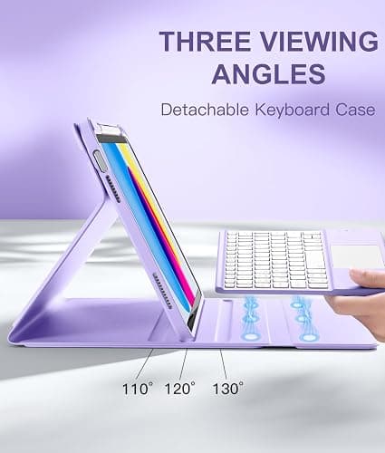 Harvopu Compatible for iPad 11th 10th Generation Case with Keyboard, Folio Cover with Pencil Holder, Multi-Touch Trackpad, 7 Color Backlit, Detachable Keyboard for iPad (A16) 11th/10th Gen (Purple) thumbnail 4