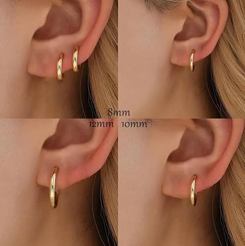 4 Pairs Small Gold Hoop Earrings Set for Women, 14k Gold Plated Cartilage Hoop Earring Hypoallergenic Small Hoop Earrings for 2nd 3rd Hole Huggie Hoop Earrings for Women Men Gifts (Gold-1.6mm) thumbnail 8