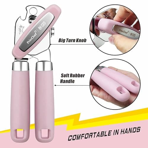 PrinChef Can Opener Manual, Can Tin Bottle Opener with Magnet - No-Trouble-Lid-Lift, Handheld Can Opener Smooth Edge with Sharp Blade, Heavy Duty and Easy to Use, for Seniors with Arthritis, Pink thumbnail 3