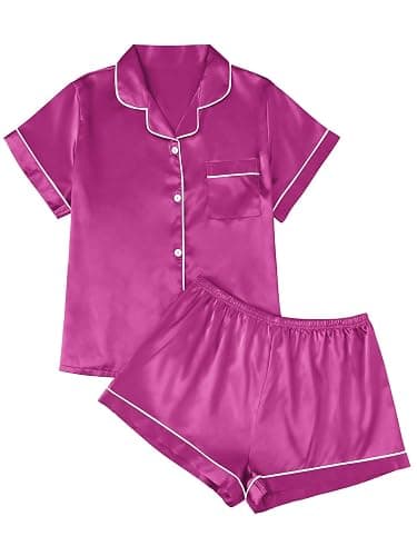 LILLUSORY Silk Satin Pajama Set for Women 2 Piece Lounge Pjs Shorts Matching Summer Sleepwear Button Down Shirt Shorts - Image 1