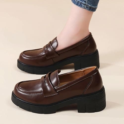TKKAE Loafers for Women Penny Slip On Chunky Block Heel Platform Loafer | Women's Lug-Sole Loafers Comfortable Business Casual Dress Office Work Shoes for Ladies Daily Walking Shoes thumbnail 10