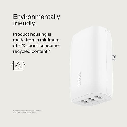 Belkin 3-Port USB C Charger Block 67W - PPS, USB-C PD 3.1 Enabled Fast Charging Charger for iPhone 17, MacBook Pro, AirPods, Samsung Galaxy S25, Google Pixel 10, Nintendo Switch 2 & More - White thumbnail 8