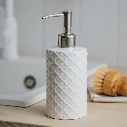 Ceramic Soap Dispenser with Pump, Hand and Liquid Soap Dispenser Rust Proof, for Bathroom and Kitchen, White thumbnail 6