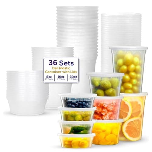 Supreme Deli Plastic Storage Containers with Lids 8oz, 16oz, 32oz [8 sets of each - 24 combo pack] Reusable Food Containers - Microwavable & Freezer friendly - Dishwasher safe - Secure fitting Covers - Image 1