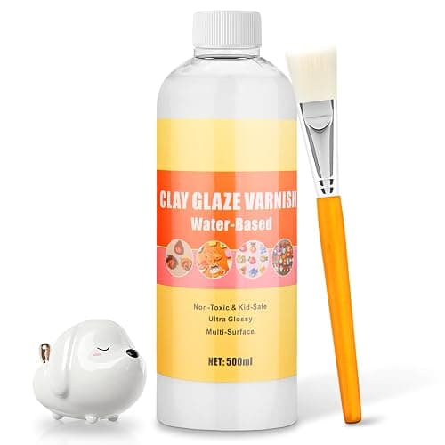 500ml/17fl oz Air Dry Clay Glaze with 1 Brush, Polymer Clay Glaze, Clay Paint for Pottery Air Dry, Clay Paint High Gloss, Anti-Scratch, Waterproof - Image 1