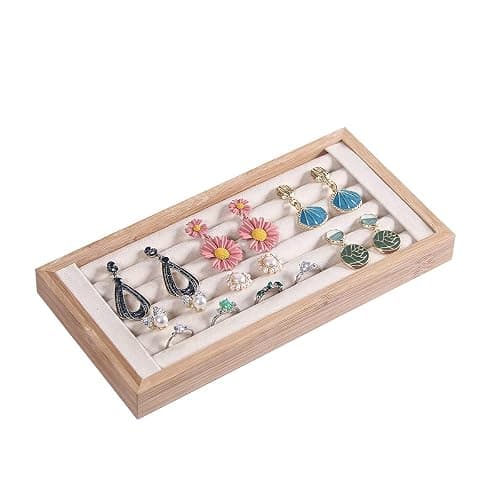 Kanwoder Bamboo Ring Holder,Ring Display Stand,Jewelry Organizer Stand for Rings Earrings Selling（Beige） thumbnail 4