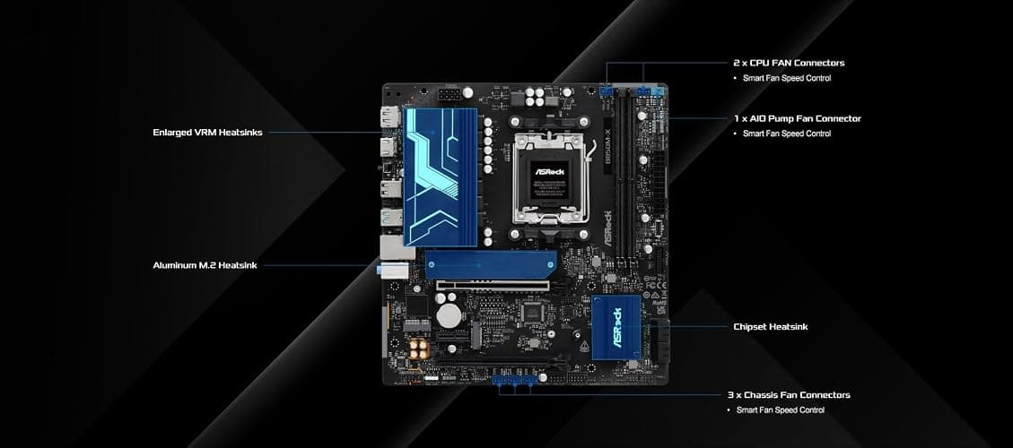 ASRock B850M-X R2.0 Micro-ATX AM5 Motherboard, AMD Ryzen 9000/8000/7000 Support, DDR5 8200+ OC, PCIe 5.0, 2.5G LAN, 6+1+1 Power Phase, BIOS Flashback thumbnail 4