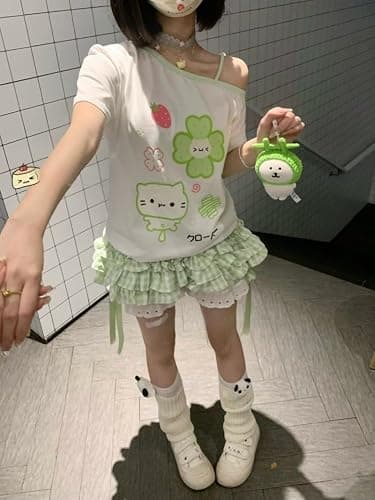Pokn Y2K Jojifuku Cutecore Kawaii Set Cake Skirt Off-Shoulder Shirts Graphic Cute Print Shorts Shoujo Sets Sweatshirts thumbnail 4