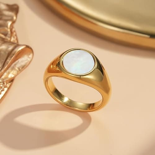 YeGieonr Gold Rings for Women Trendy Non Tarnish Chunky Gold Plated Ring, Waterproof Stainless Steel Gold Jewelry Gift thumbnail 3