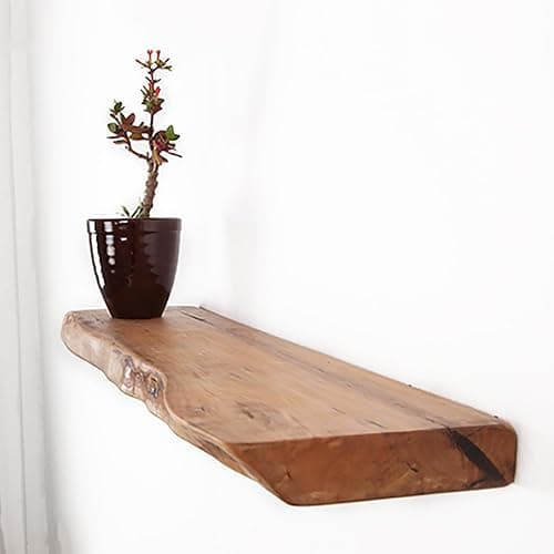 Log Natural Edge Shelf, Partition Wall Mounted Shelf, Solid Wood Shelf Organizer, Solid Wood, Irregular Edge, Thickened Planks, Simple Style, Suitable for B&B, Home(Brown,40 * 25 * 2.5cm) - Image 1