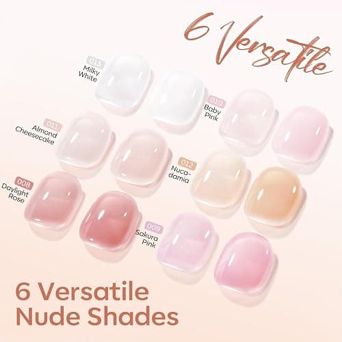 modelones Rubber Base Builder Nail Gel Polish, 6 French Tip Base Color Nude White Baby Milky Pink Strengthener Apex Building Extension Protect Weak Nails Long Last U V Manicure Gift for Women thumbnail 3