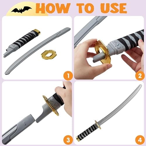 Spooktacular Creations Ninja Swords, Backpack Weapon Toy Set with Swords and Knives for Kids, Ninja Costume Accessories for Cosplay, Dress-up Party Black thumbnail 4