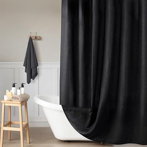 Jolilight 36x72 Black Linen Shower Curtain, Heavy Duty Cloth Bath Curtain Set with 12 Plastic Hooks Simple Hotel Spa Quality Luxury Shower Curtain for Bathroom, Water Repellent, 36Wx72L thumbnail 7
