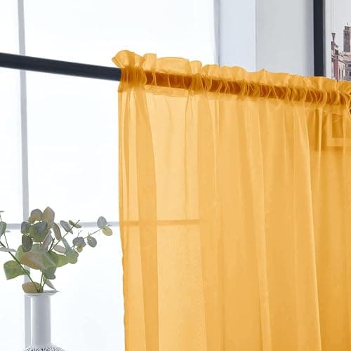 SpaceDresser Basic Rod Pocket Sheer Voile Window Curtain Panels Sand 1 Pair 2 Panels 52 Width 72 Inch Long for Kitchen Bedroom Children Living Room Yard（Sand, 52W x 72L） thumbnail 6