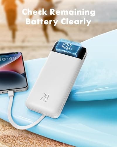 charmast 20000mAh Portable Charger with Built in Cables, 22.5W Travel Power Bank Fast Charging, USB C Cell Phone Battery Pack for iPhone 16/15/14/13/12/11 Series, iPad, Samsung, Android, Tablet thumbnail 7