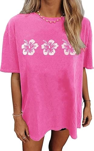 Womens Oversized Tshirt Flower Graphic Tees Nashville Music Short Sleeve Shirts Summer Casual Loose Beach Tops - Image 1