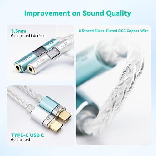 NK1 MAX USB C to 3.5mm Audio Adapter, Type C to Headphone Aux Jack Dongle Cord 32Bit/384kHz HiFi DAC Dongle Cable Compatible with iPhone 16 Pro Max/15 Pro/15, Samsung Galaxy S24 (Mint Green) thumbnail 4