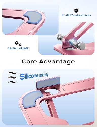 JCZT Adjustable Laptop Stand for Desk, Metal Foldable Laptop Riser, Portable Laptop Holder Mount, Ventilated Cooling Computer Notebook Stand for MacBook Air Pro, All 10-16'' Notebooks Laptops, Pink thumbnail 7