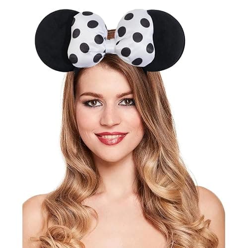 Jeffan Mouse Ear Headband with 3D Cotton Bow, Polka Dot Bow Mouse Party Costume Accessories for Women Girls (Black) thumbnail 4