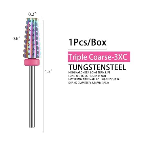 ERUIKA 5 in 1 Nail Drill Bits,Rainow Two Way Rotate use for Both Left and Right Handed,Multi-Function Tapered 3/32 Inch Nail Bit for Fast Remove Acrylic Gel Nail (3XC, Rainbow) thumbnail 2