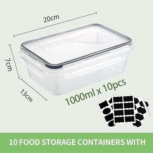 Ordeluxe Lot de 10 x 1L Boite Rangement Cuisine, boite hermetique alimentaire, Boite Alimentaire Plastique Cuisine, Sans BPA, Adaptés au Micro-ondes, au Congélateur et au Lave-vaisselle thumbnail 2
