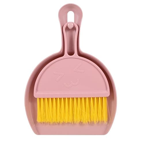 Shaloxar Small Broom and Dustpan Set,mini Compact Portable, for Home, Sofas, Kitchen countertops, Storage Shelves, Office desks, bathrooms, and pet Areas (Pink) - Image 1