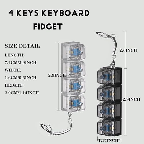 2 Pcs Keyboard Fidget Toy for Adults Fidget Clicker Decompression Fidget Keychain Stress Relief Presents for Adult to Relief Stress Pass The Time（Black and White） thumbnail 3