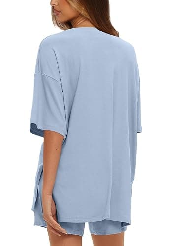 Darong Women's Two Piece Loungewear Set Casual Boxy Shirts Drawstring Shorts Comfy Matching Airport Travel Outfit Pajama Set thumbnail 4