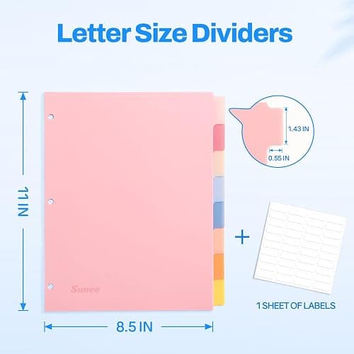 SUNEE 8 Tab Binder Dividers,Plastic Dividers for 3 Ring Binder,3 Ring Binder Dividers with Tabs for School Office Home Supplies,Pastel Color, 3 Set thumbnail 3