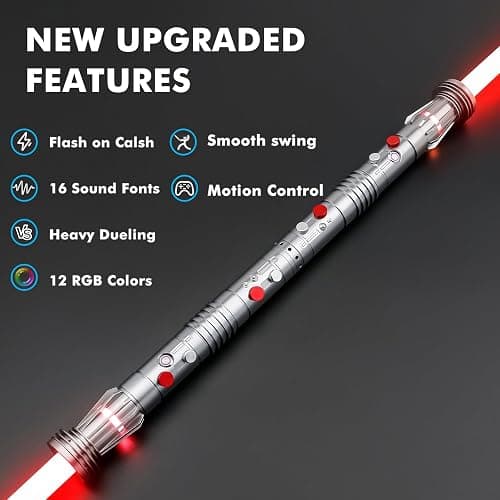 Kolulere Light Saber, Heavy Dueling Light Sabers 2 Pack, 12 RGB Colors 16 Sound Fonts with Metal Hilt Double-Bladed Light Saber Smooth Swing Motion Control 2 in 1 Light Sabers for Adults thumbnail 3