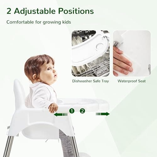 HONEY JOY Baby High Chair, 4 in 1 Convertible Highchair for Babies and Toddlers, Adjustable Legs, Double Removable Tray & Footrest, 3-Point Safety Harness for Infants Boys Girls (White) thumbnail 6