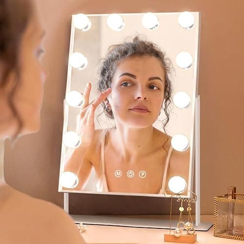 Leishe Hollywood Vanity Mirror with Lights, Lighted Makeup Mirror with 3 Color Lighting Modes & 12 LED Blubs, 360 Degree Rotationand 5X Detachable Magnification(White) - B-vanity Mirror With 12 Blubs thumbnail 3