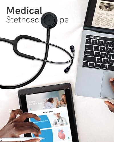 FriCARE Dual Head Stethoscope - Stethoscopes for Nurses, Medical Nursing Students, Paramedics/EMT/LVN/VNA Backup Estetoscopio, Matte Black Tube & Chestpiece Finish thumbnail 9