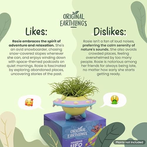 Original Earthlings Hanging Plant Holder - UFO Hanging Pots for Plants Indoor, Small Planters, Decorative Planter with Drainage Hole, Alien Room Decor Gift for Plant Lovers, Home Decor Gift - 4 Inch thumbnail 6