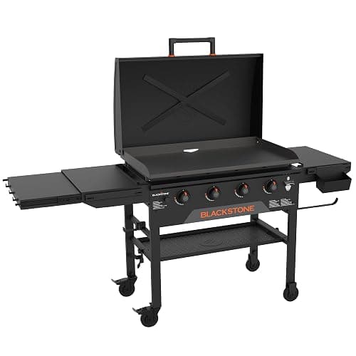 Blackstone Original 36" Griddle, Portable Outdoor Grill with Built-In Hood, Black - Includes Extendable Side Shelves and Caster Wheels | Powder Coated Steel, 4 Burner, Propane, Extendable Side Shelf - Image 1