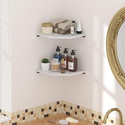 JJL Corner Shelf, 12 Inch Shelves with Wire Holes, 2 Tier 13.3 Inch Deep Wooden Corner Shelves for Wall Storage, for Speaker, Cable Box, White thumbnail 5