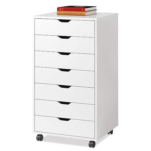 DEVAISE 7-Drawer Chest, Wood Storage Dresser File Cabinet with Wheels, White - Image 1