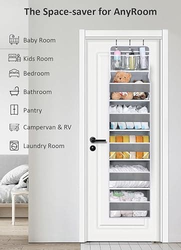 BLOROOM Over the Door Organizer Hanging Storage with 3 Clear Slip Pockets and 5 Large Pockets for Closet Door Organization - Heavy Duty for Bathroom, Pantry, Bedroom, Nursery thumbnail 4